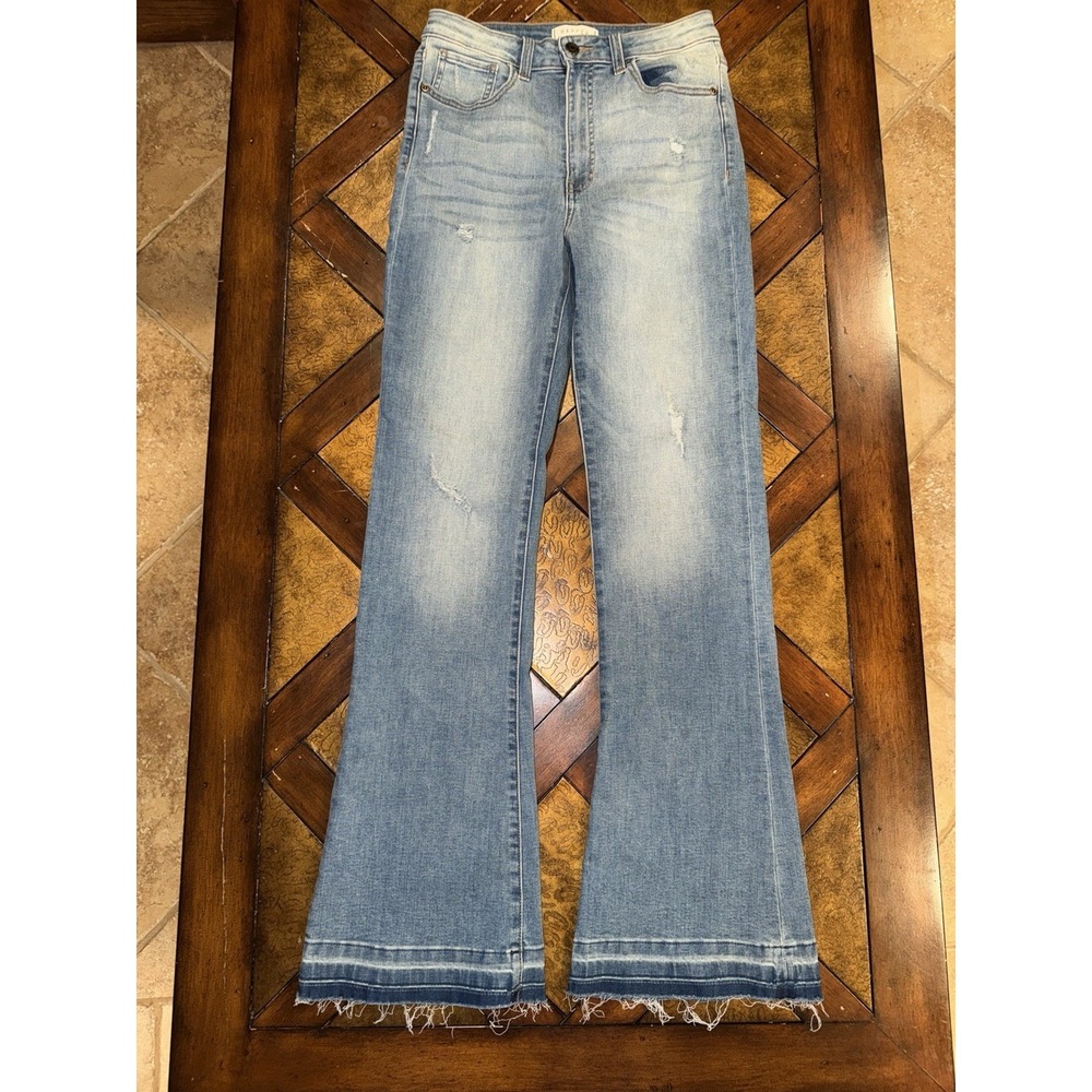 Harper Heritage High Rise Flare Jeans Womens  Distressed Raw Hem Boho Y2K 26x31